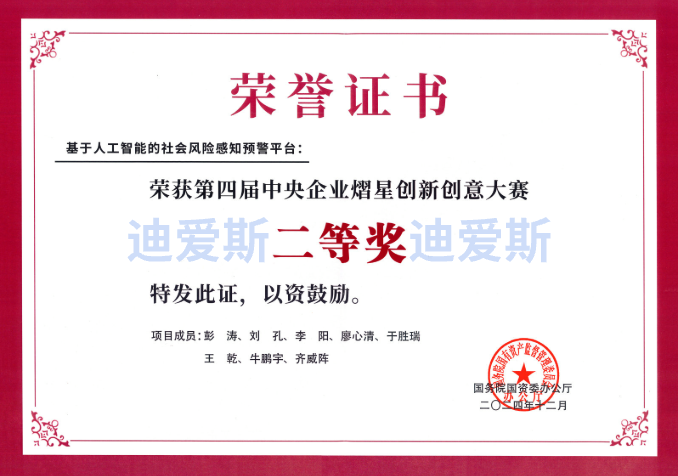 Second Prize of the 4th Central Enterprise Yixing Innovation and Creativity Competition